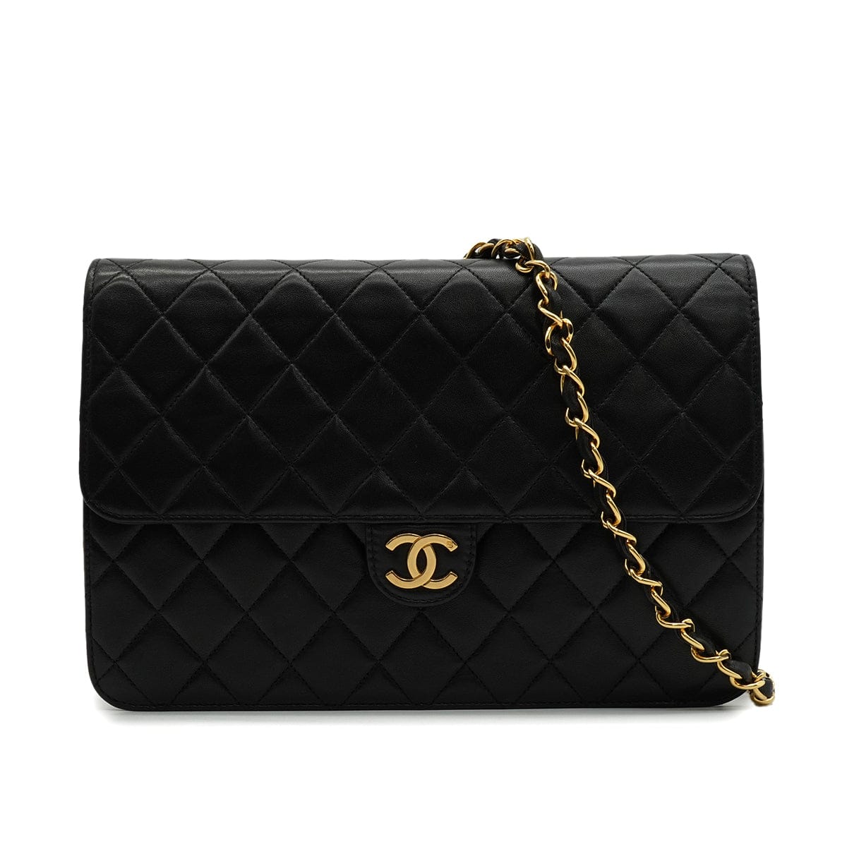 Luxury Promise Japan VINTAGE CHANEL MATELASSE COCOMARK PUSH LOCK CHAIN SHOULDER BAG BLACK LAMB SKIN GOLD HARDWARE 90346131