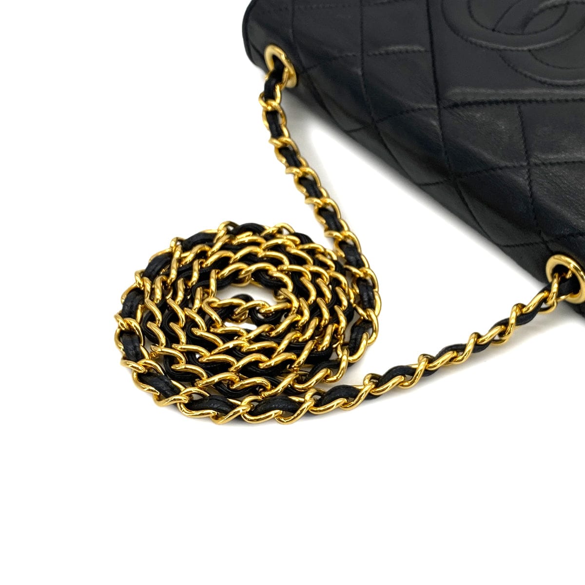 Luxury Promise Japan VINTAGE CHANEL MATELASSE FRINGE CHAIN SHOULDER BAG BLACK LAMB SKIN GOLD HARDWARE 90310329