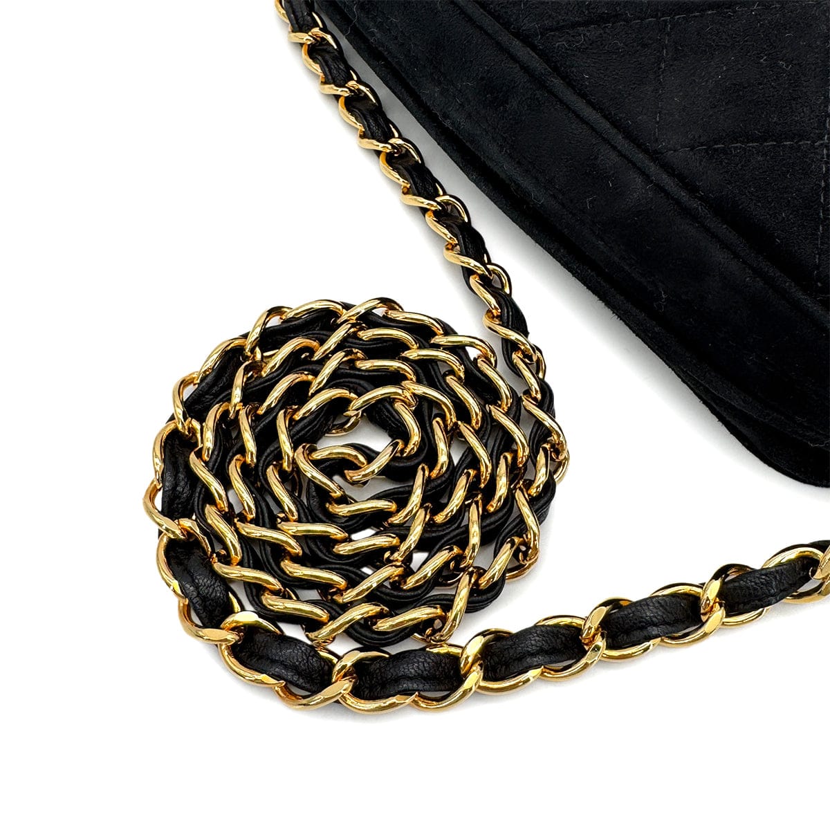 Luxury Promise Japan VINTAGE CHANEL MATELASSE FRINGE CHAIN SHOULDER BAG BLACK SUEDE GOLD HARDWARE 90317772