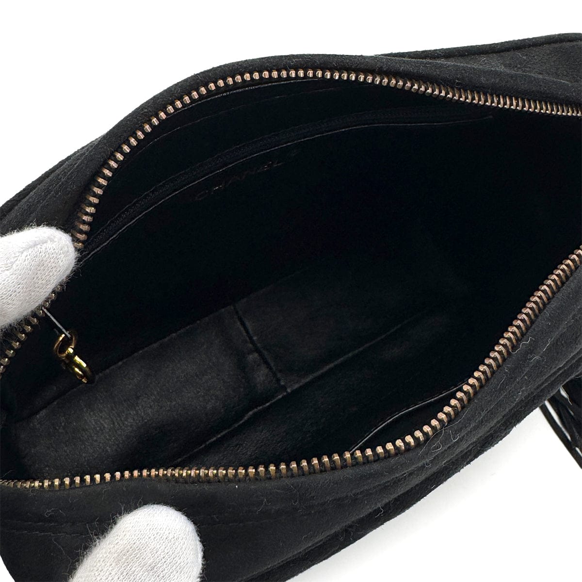 Luxury Promise Japan VINTAGE CHANEL MATELASSE FRINGE CHAIN SHOULDER BAG BLACK SUEDE GOLD HARDWARE 90317772