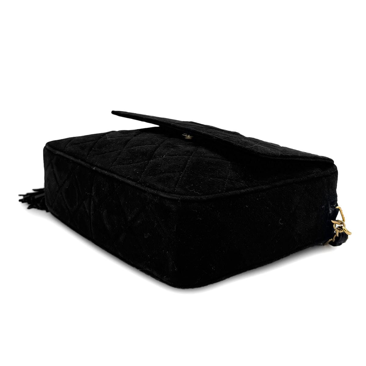 Luxury Promise Japan VINTAGE CHANEL MATELASSE FRINGE CHAIN SHOULDER BAG BLACK SUEDE GOLD HARDWARE 90317772