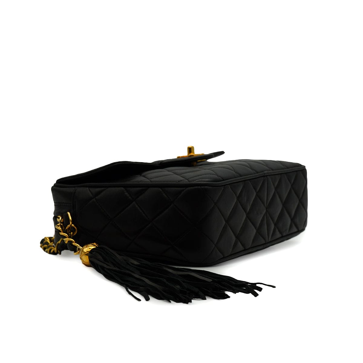 Luxury Promise Japan VINTAGE CHANEL MATELASSE FRINGE CHAIN SHUOLDER BAG BLACK LAMB SKIN GOLD HARDWARE 90344387