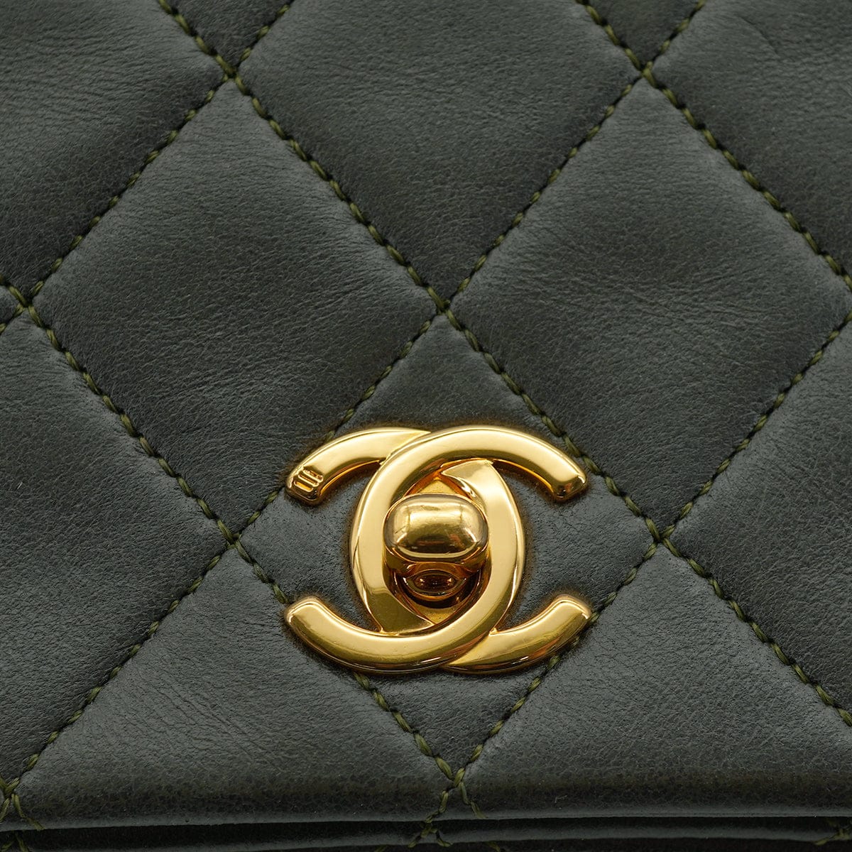 Luxury Promise Japan VINTAGE CHANEL MATELASSE FULL FLAP CHAIN SHOULDER BAG DARK GREEN LAMB SKIN GOLD HARDWARE 90328119