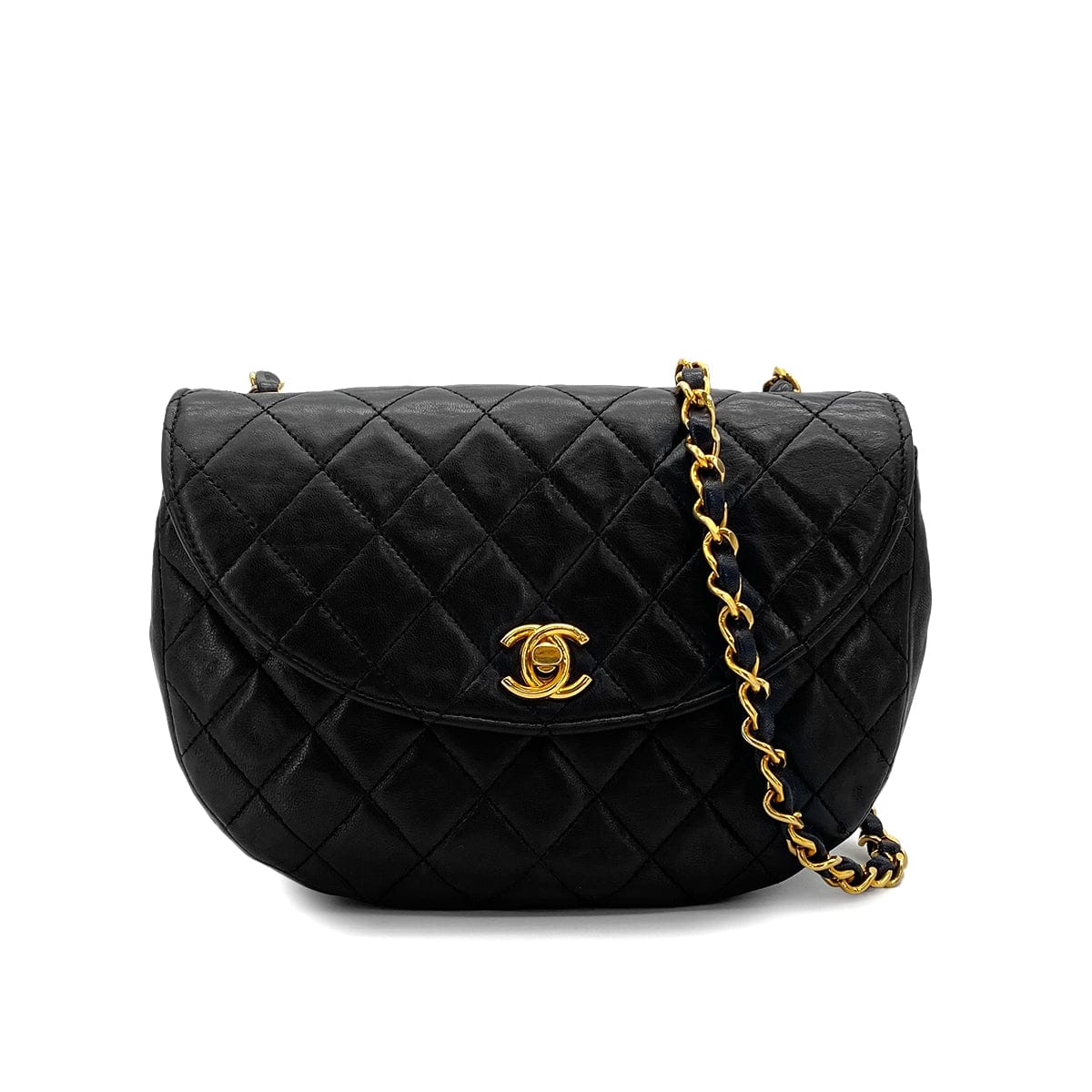 Luxury Promise Japan VINTAGE CHANEL MATELASSE HALF MOON CHAIN SHOULDER BAG BLACK LAMB SKIN 90317916