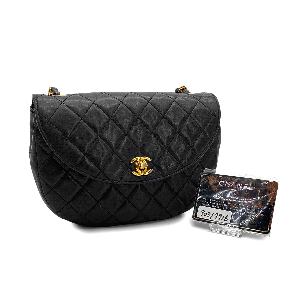 Luxury Promise Japan VINTAGE CHANEL MATELASSE HALF MOON CHAIN SHOULDER BAG BLACK LAMB SKIN 90317916