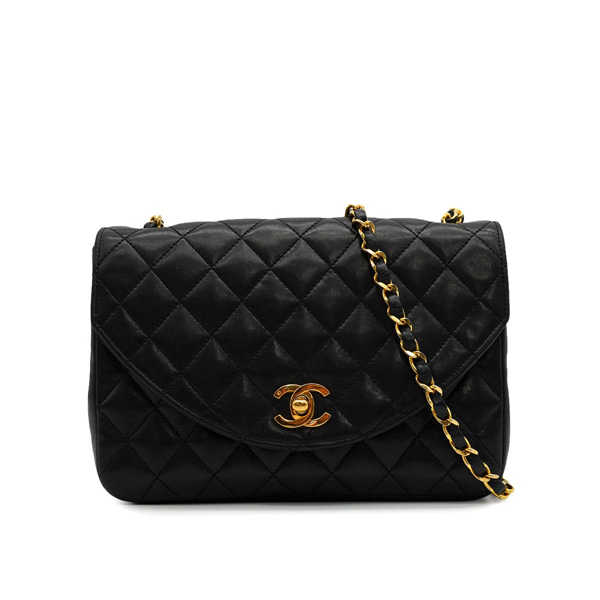 Luxury Promise Japan VINTAGE CHANEL MATELASSE HALF MOON CHAIN SHOULDER BAG BLACK LAMB SKIN 90344086