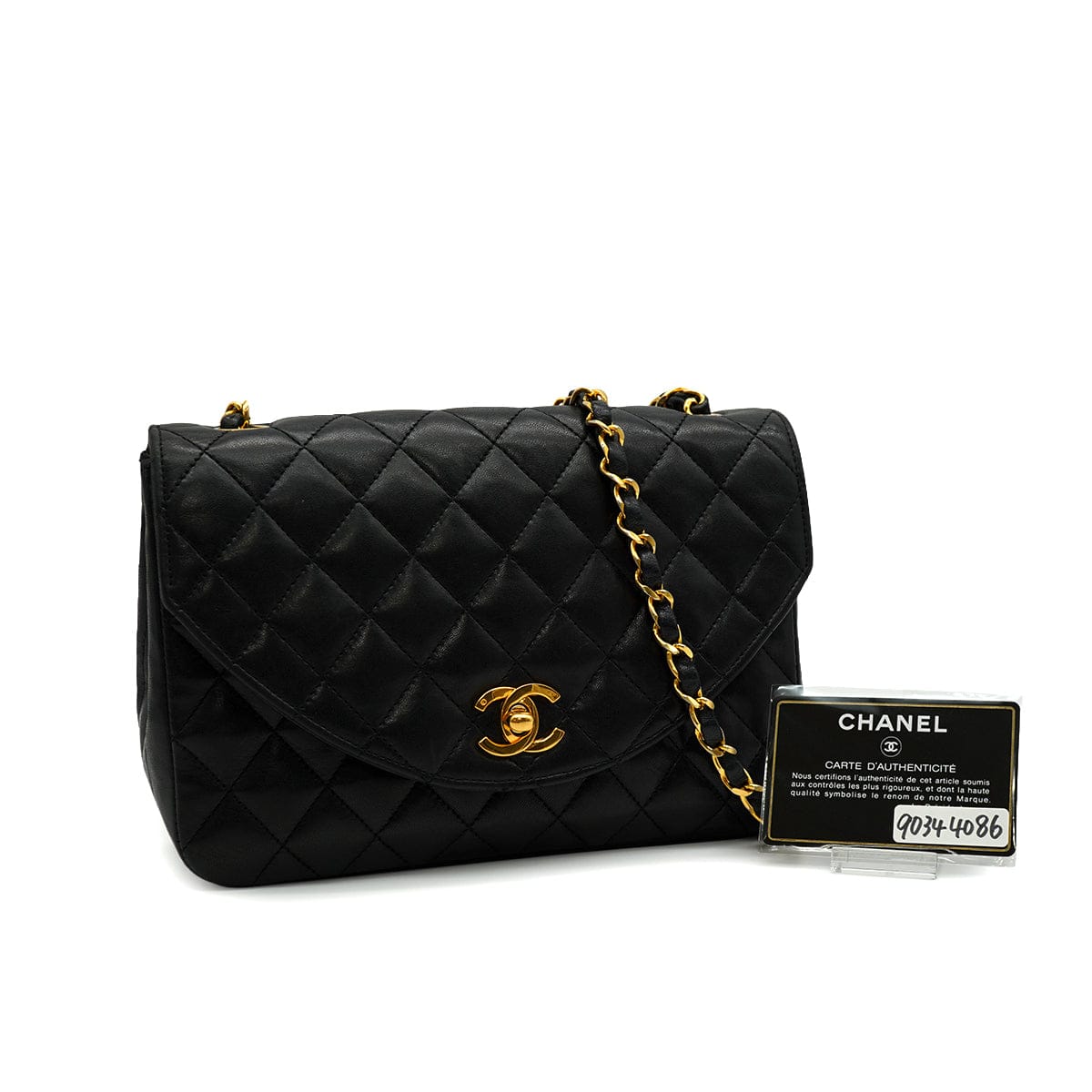 Luxury Promise Japan VINTAGE CHANEL MATELASSE HALF MOON CHAIN SHOULDER BAG BLACK LAMB SKIN 90344086