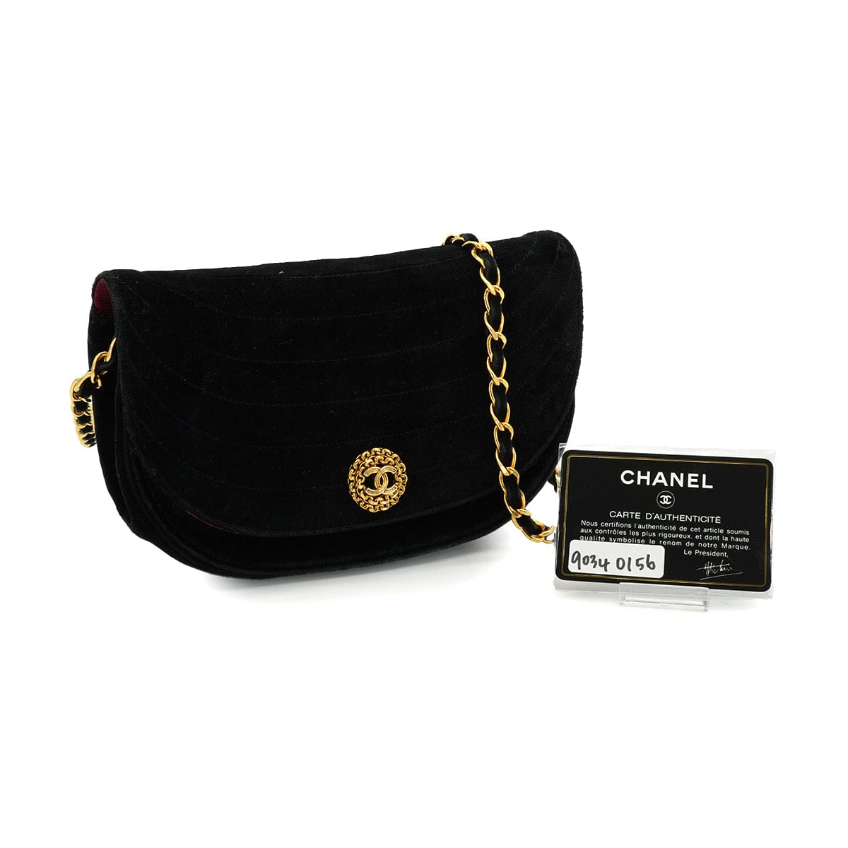Luxury Promise Japan VINTAGE CHANEL MATELASSE HALF MOON CHAIN SHOULDER BAG BLACK VELOR GOLD HARDWARE 90340156