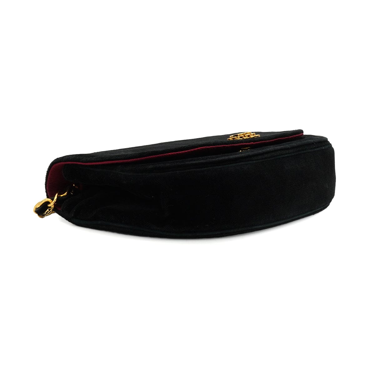 Luxury Promise Japan VINTAGE CHANEL MATELASSE HALF MOON CHAIN SHOULDER BAG BLACK VELOR GOLD HARDWARE 90340156