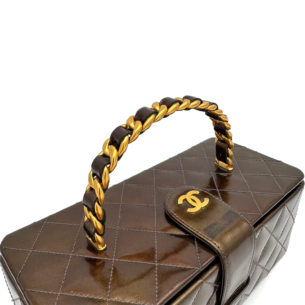 Luxury Promise Japan VINTAGE CHANEL MATELASSE HAND BAG BROWN LEATHER GOLD HARDWARE 90313327