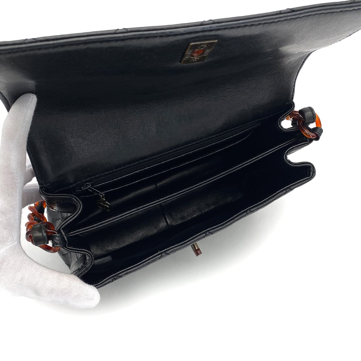 Luxury Promise Japan VINTAGE CHANEL MATELASSE TORTOISESHELL CHAIN SHOULDER BAG BLACK LAMB SKIN 90324818