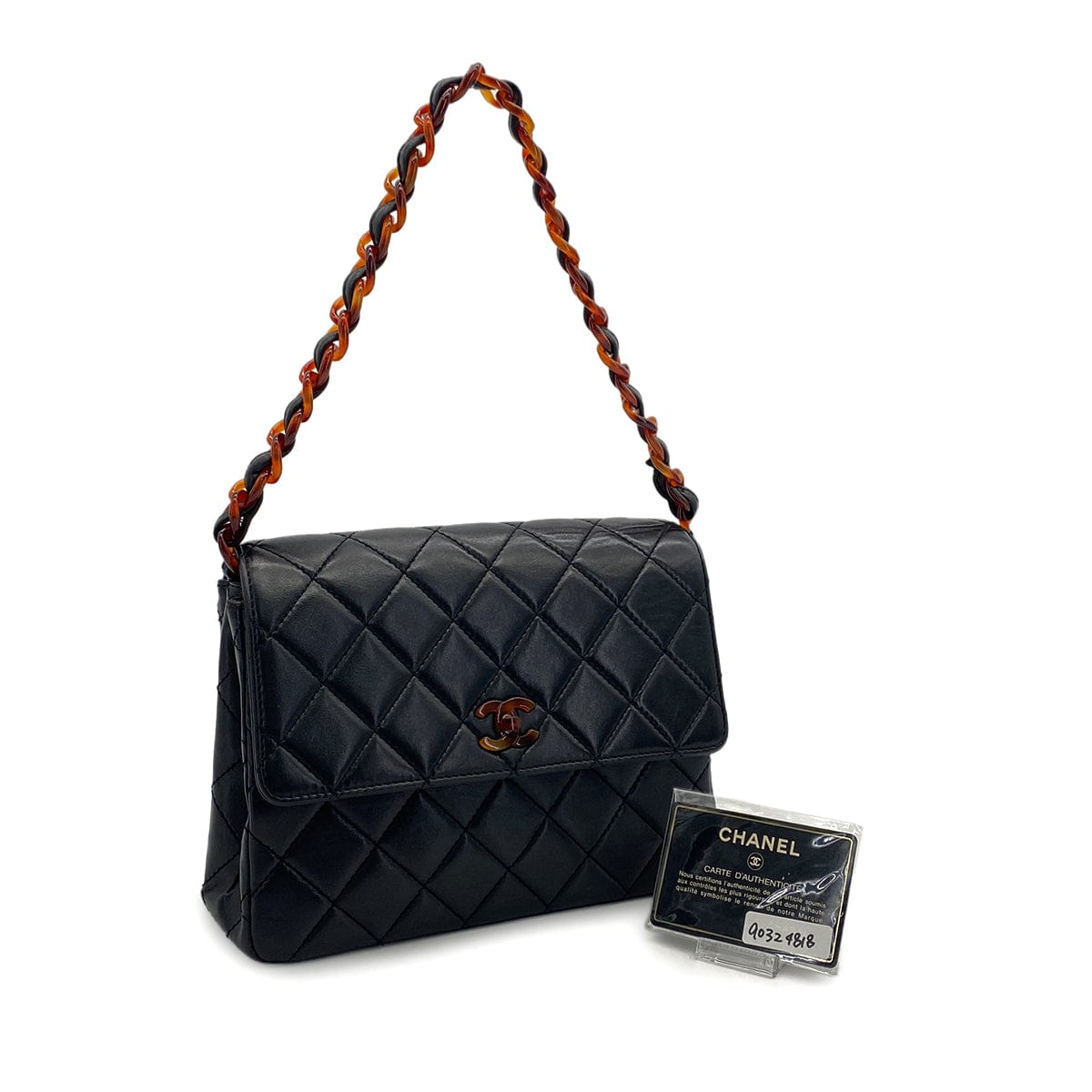 Luxury Promise Japan VINTAGE CHANEL MATELASSE TORTOISESHELL CHAIN SHOULDER BAG BLACK LAMB SKIN 90324818