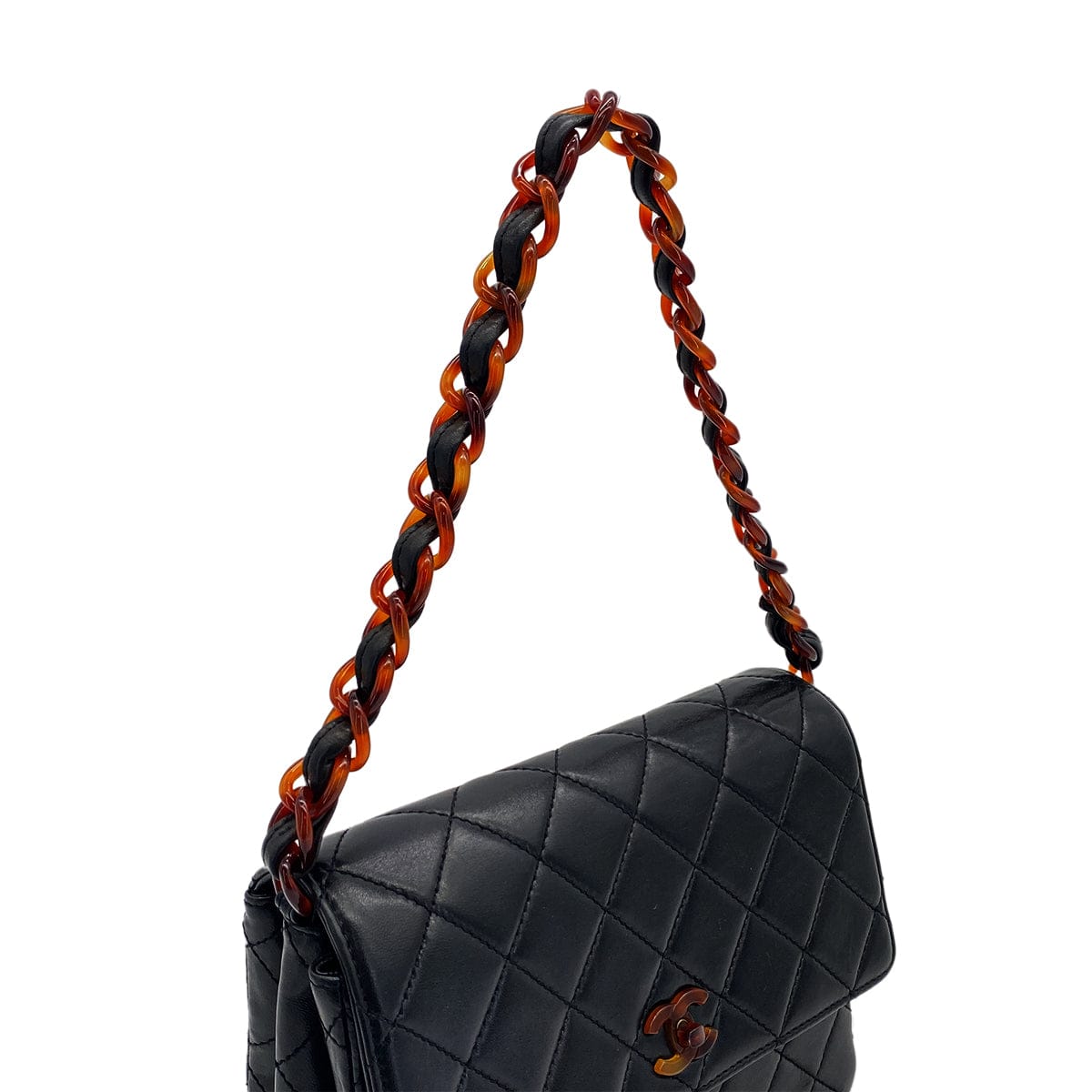 Luxury Promise Japan VINTAGE CHANEL MATELASSE TORTOISESHELL CHAIN SHOULDER BAG BLACK LAMB SKIN 90324818