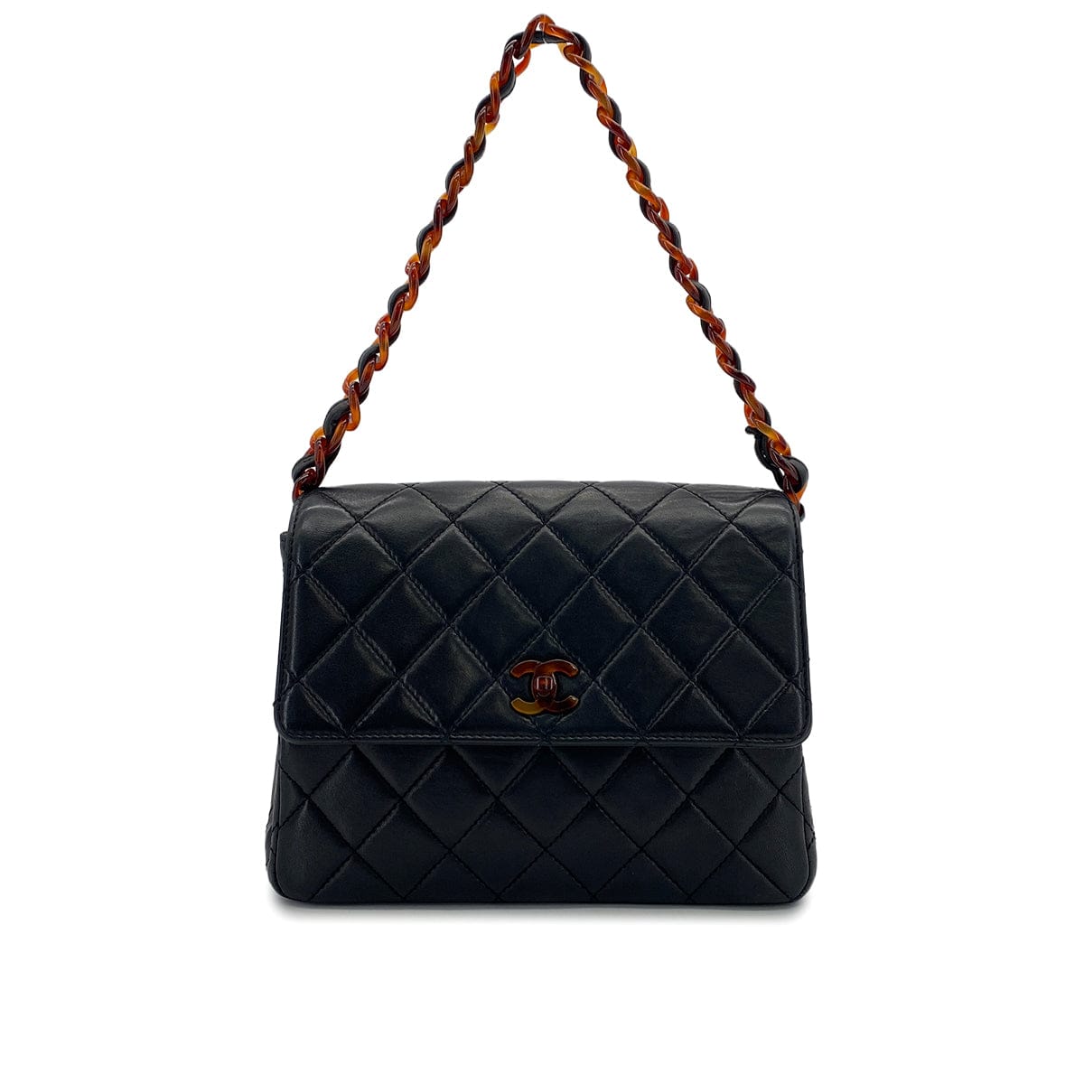 Luxury Promise Japan VINTAGE CHANEL MATELASSE TORTOISESHELL CHAIN SHOULDER BAG BLACK LAMB SKIN 90324818