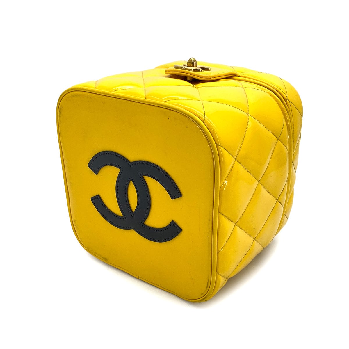 Luxury Promise Japan VINTAGE CHANEL MATELASSE VANITY HAND BAG YELLOW ENAMEL GOLD HARDWARE 90313408