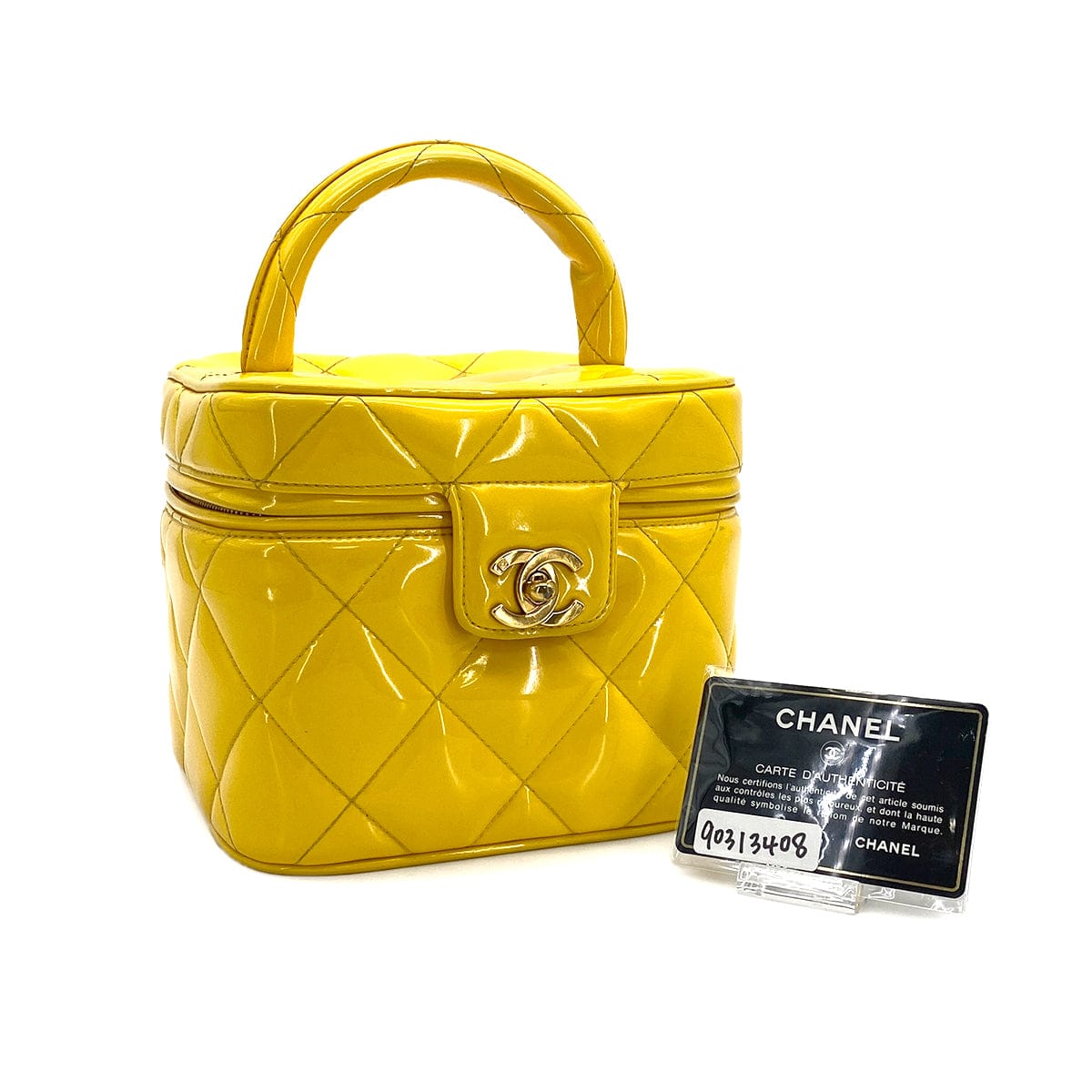 Luxury Promise Japan VINTAGE CHANEL MATELASSE VANITY HAND BAG YELLOW ENAMEL GOLD HARDWARE 90313408