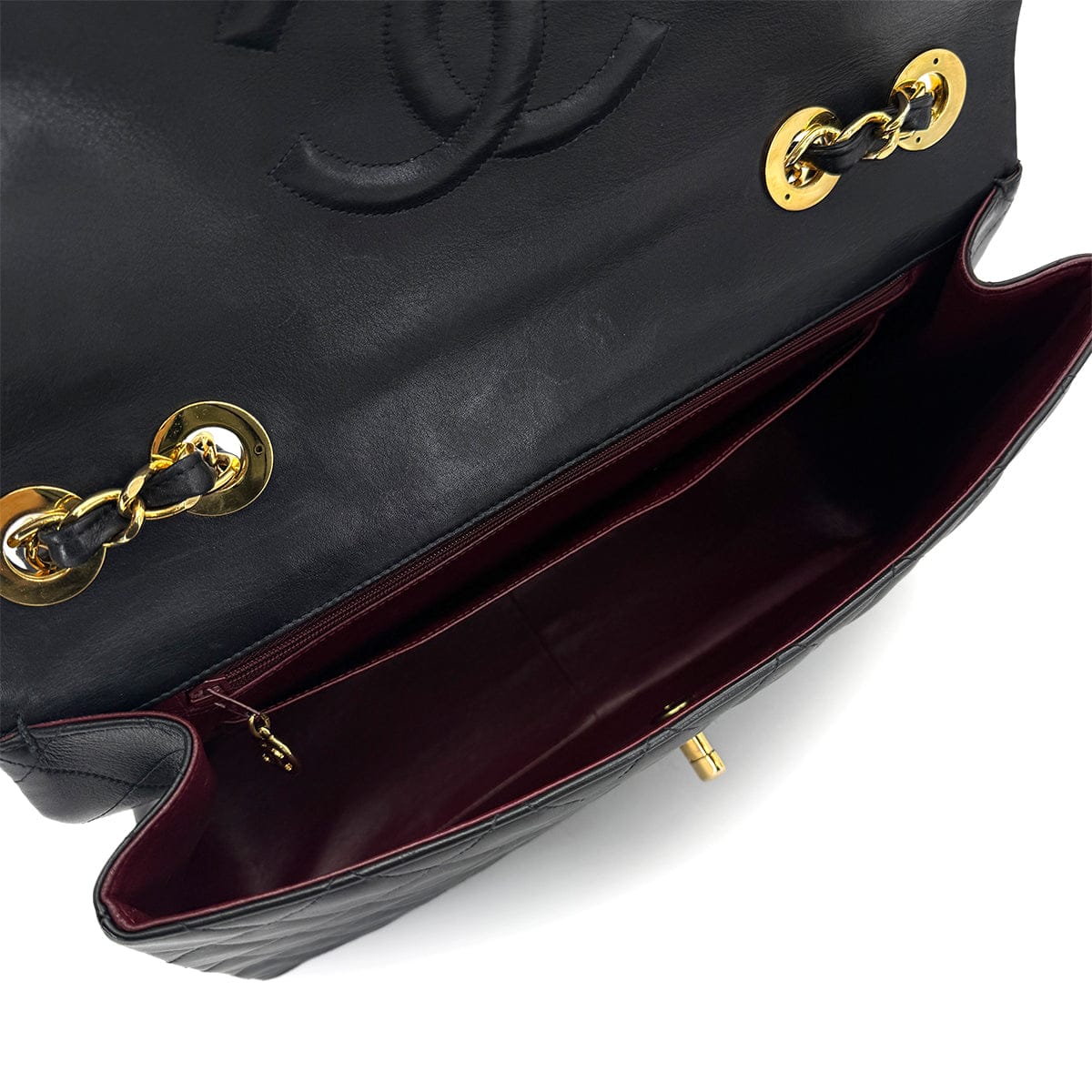 Luxury Promise Japan VINTAGE CHANEL MAXI MATELASSE 34 CHAIN SHOULDER BAG BLACK LAMB SKIN GOLD HARDWARE 90318289