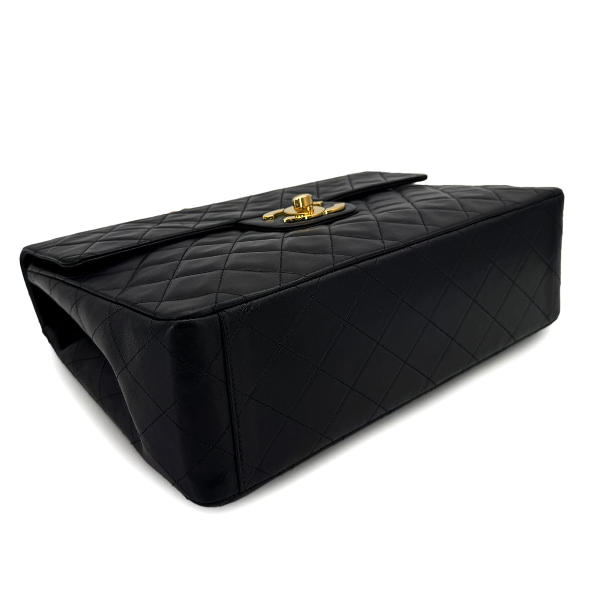 Luxury Promise Japan VINTAGE CHANEL MAXI MATELASSE 34 CHAIN SHOULDER BAG BLACK LAMB SKIN GOLD HARDWARE 90318289