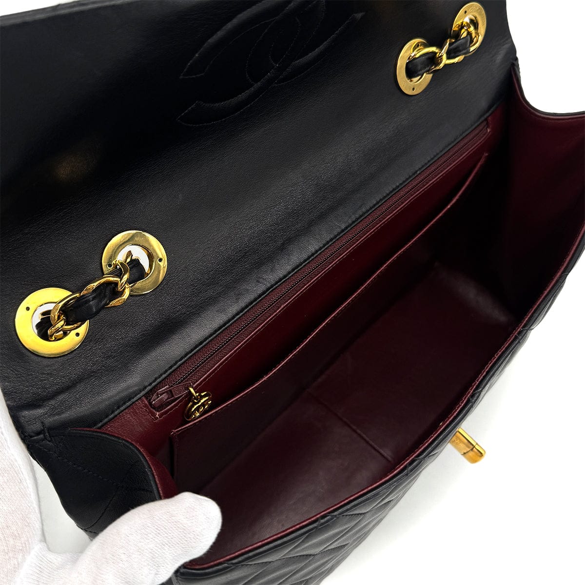 Luxury Promise Japan VINTAGE CHANEL MAXI MATELASSE 34 CHAIN SHOULDER BAG BLACK LAMB SKIN GOLD HARDWARE 90323455