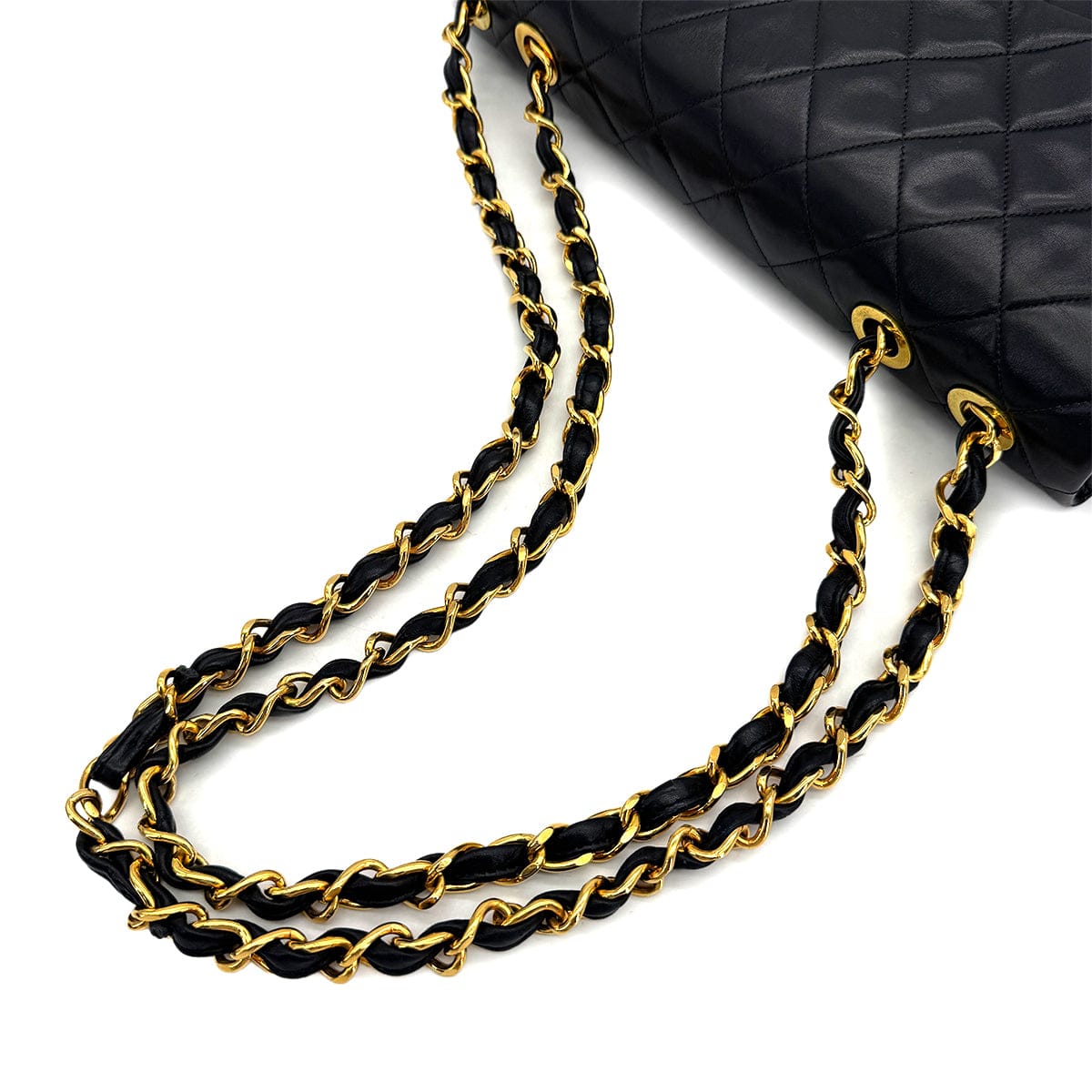 Luxury Promise Japan VINTAGE CHANEL MAXI MATELASSE 34 CHAIN SHOULDER BAG BLACK LAMB SKIN GOLD HARDWARE 90323455