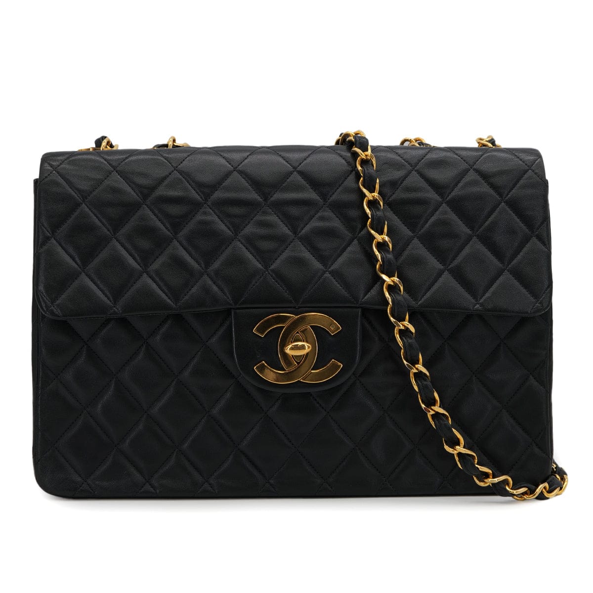 Luxury Promise Japan VINTAGE CHANEL MAXI MATELASSE 34 CHAIN SHOULDER BAG BLACK LAMB SKIN GOLD HARDWARE 90325320
