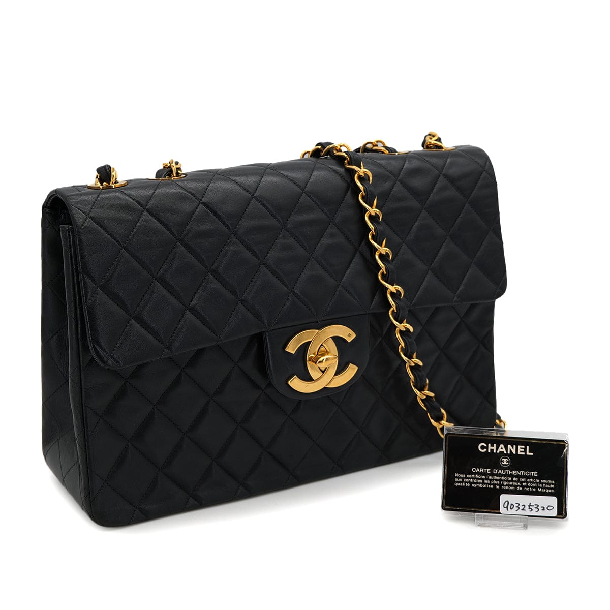 Luxury Promise Japan VINTAGE CHANEL MAXI MATELASSE 34 CHAIN SHOULDER BAG BLACK LAMB SKIN GOLD HARDWARE 90325320