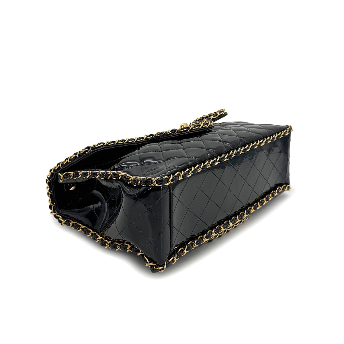 Luxury Promise Japan VINTAGE CHANEL MAXI MATELASSE 34 CHAIN SHOULDER BAG BLACK PATENT LEATHER GOLD HARDWARE 90318756