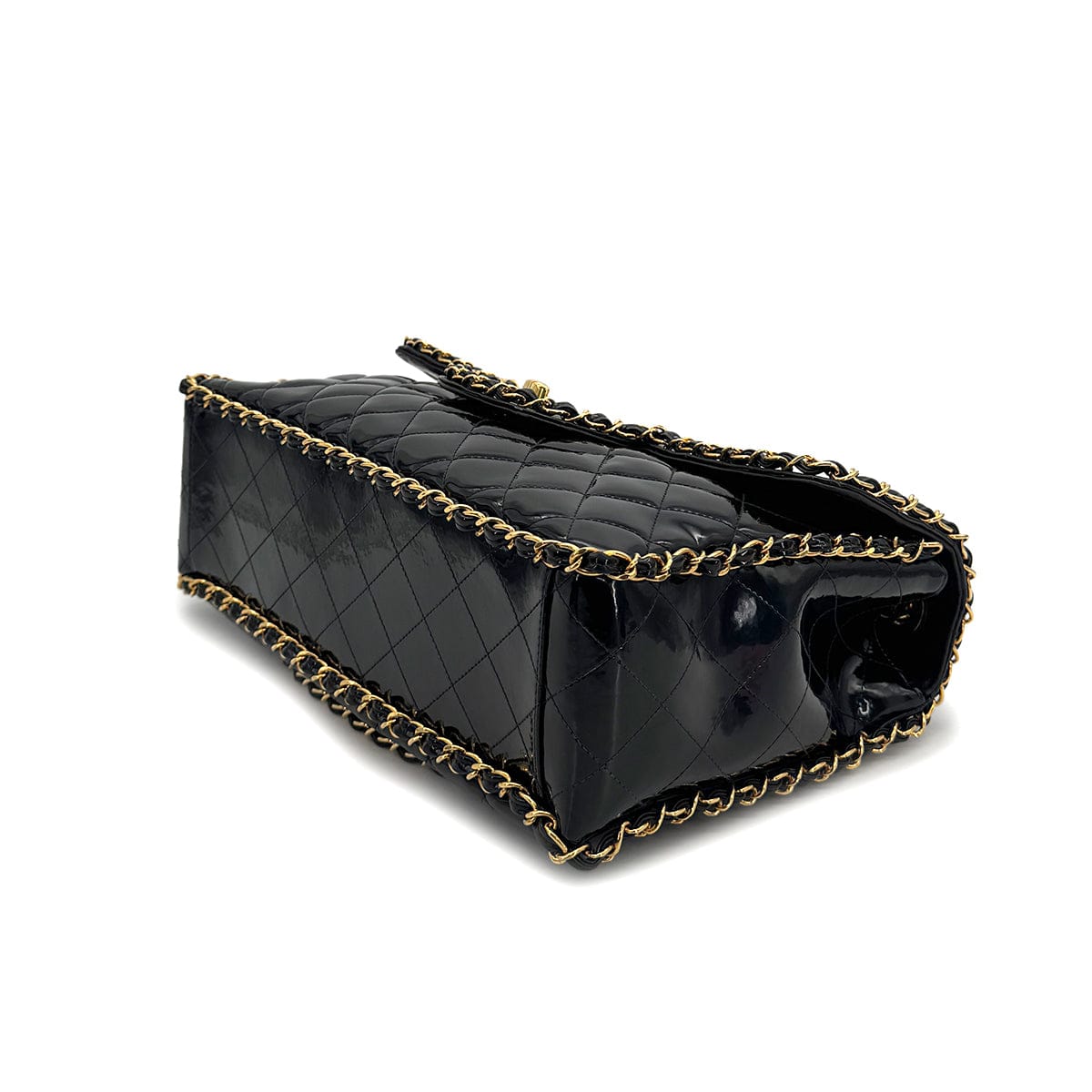 Luxury Promise Japan VINTAGE CHANEL MAXI MATELASSE 34 CHAIN SHOULDER BAG BLACK PATENT LEATHER GOLD HARDWARE 90318756