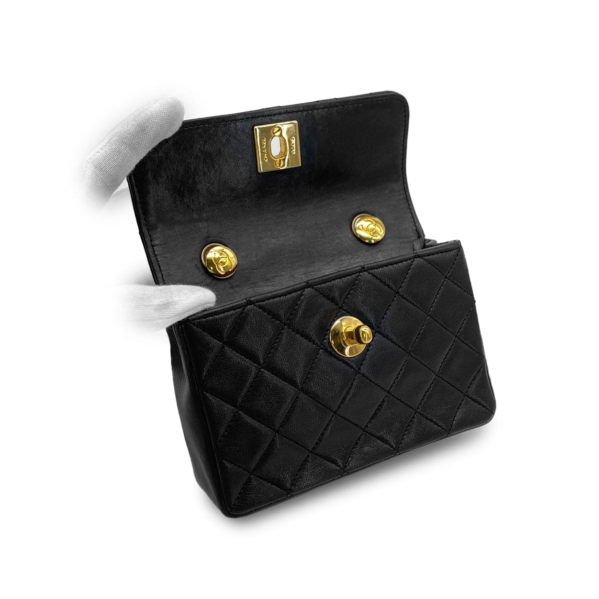 Luxury Promise Japan VINTAGE CHANEL MINI MATELASSE CHAIN SHOULDER BAG BLACK LAMB SKIN GOLD HARDWARE 90315020