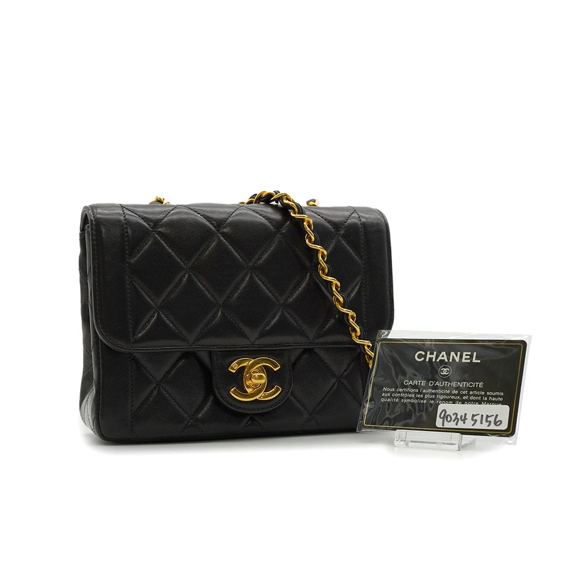 Luxury Promise Japan VINTAGE CHANEL MINI MATELASSE CHAIN SHOULDER BAG BLACK LAMB SKIN GOLD HARDWARE 90345156