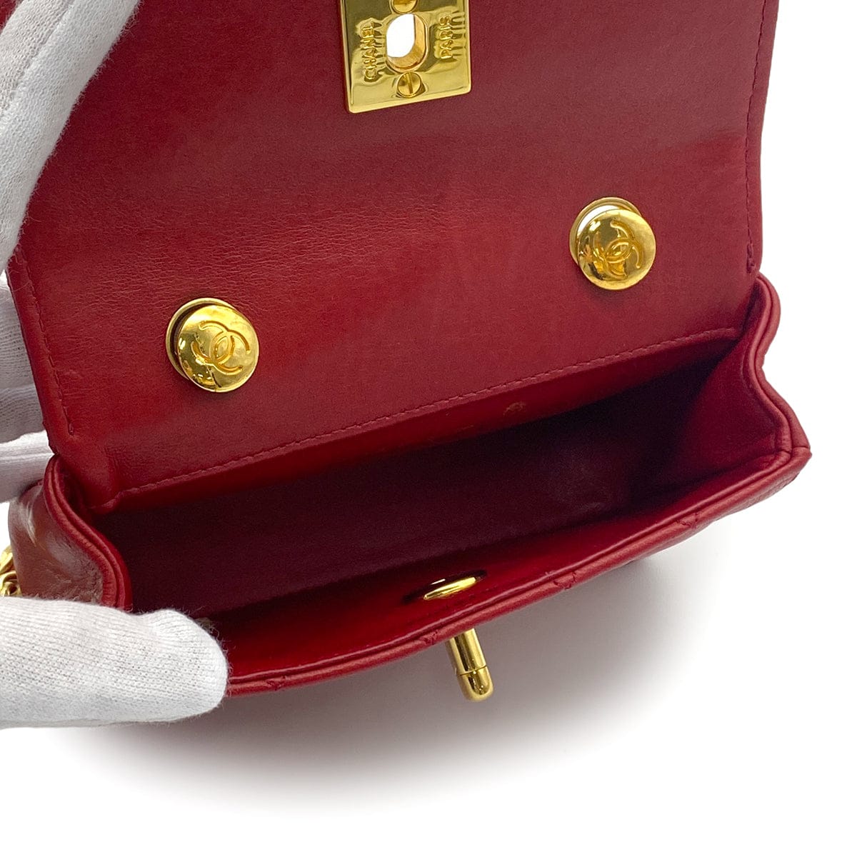 Luxury Promise Japan VINTAGE CHANEL MINI MATELASSE CHAIN SHOULDER BAG RED LAMB SKIN GOLD HARDWARE 90325272