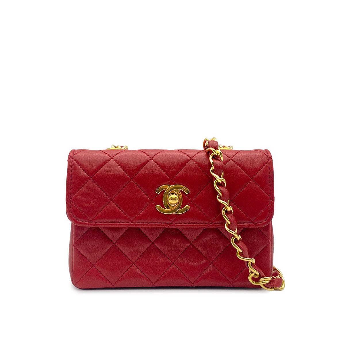 Luxury Promise Japan VINTAGE CHANEL MINI MATELASSE CHAIN SHOULDER BAG RED LAMB SKIN GOLD HARDWARE 90325272