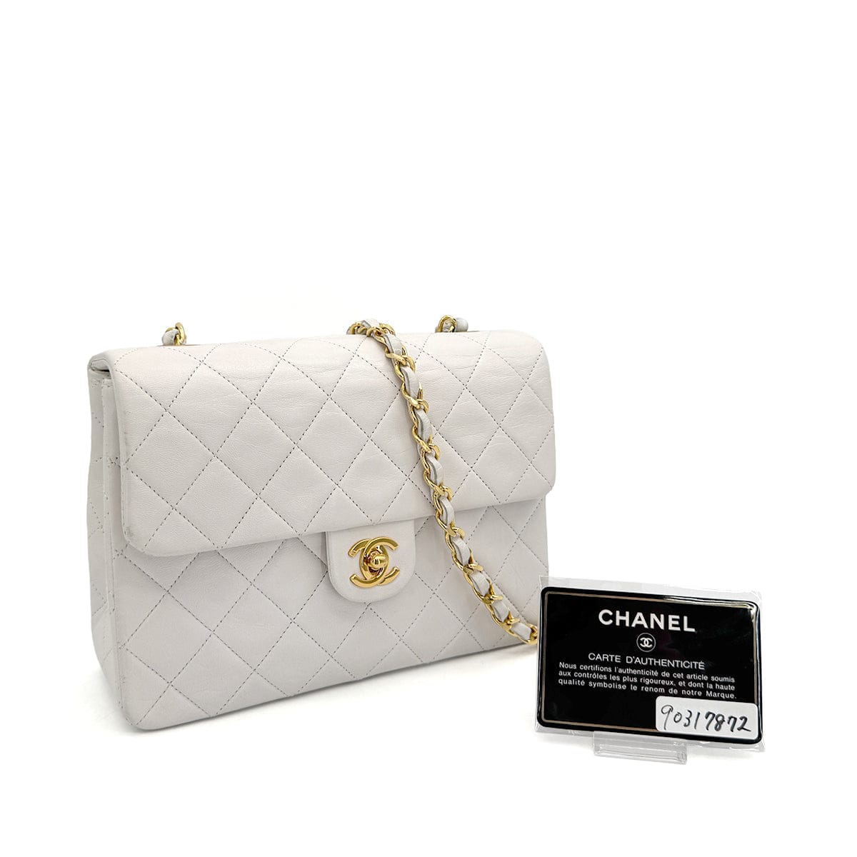 Luxury Promise Japan VINTAGE CHANEL MINI MATELASSE CHAIN SHOULDER BAG WHITE LAMB SKIN GOLD HARDWARE 90317872