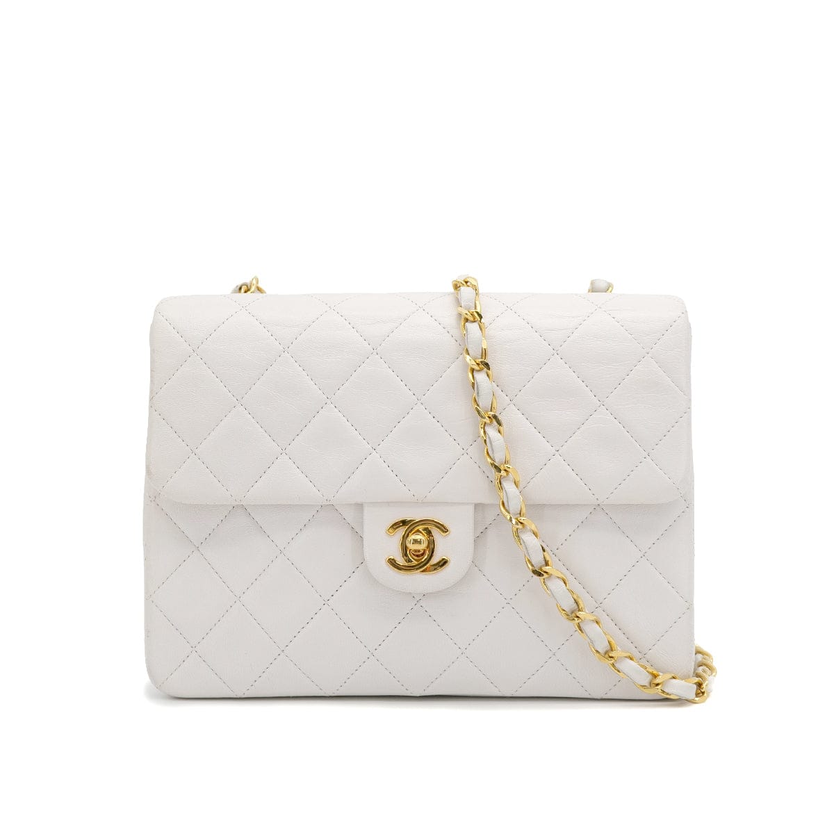 Luxury Promise Japan VINTAGE CHANEL MINI MATELASSE CHAIN SHOULDER BAG WHITE LAMB SKIN GOLD HARDWARE 90317872