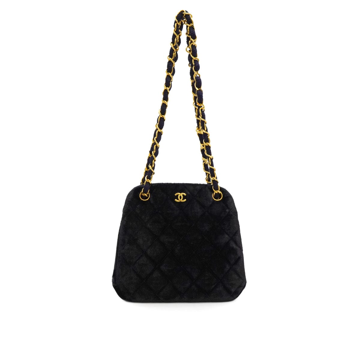 Luxury Promise Japan VINTAGE CHANEL MINI MATELASSE COCOMARK CHAIN HNAD SHOULDER BAG NAVY VELOR GOLD HARDWARE 90346106