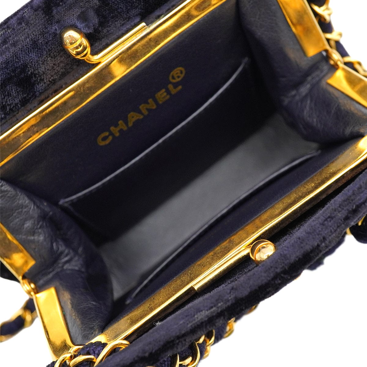 Luxury Promise Japan VINTAGE CHANEL MINI MATELASSE COCOMARK CHAIN HNAD SHOULDER BAG NAVY VELOR GOLD HARDWARE 90346106