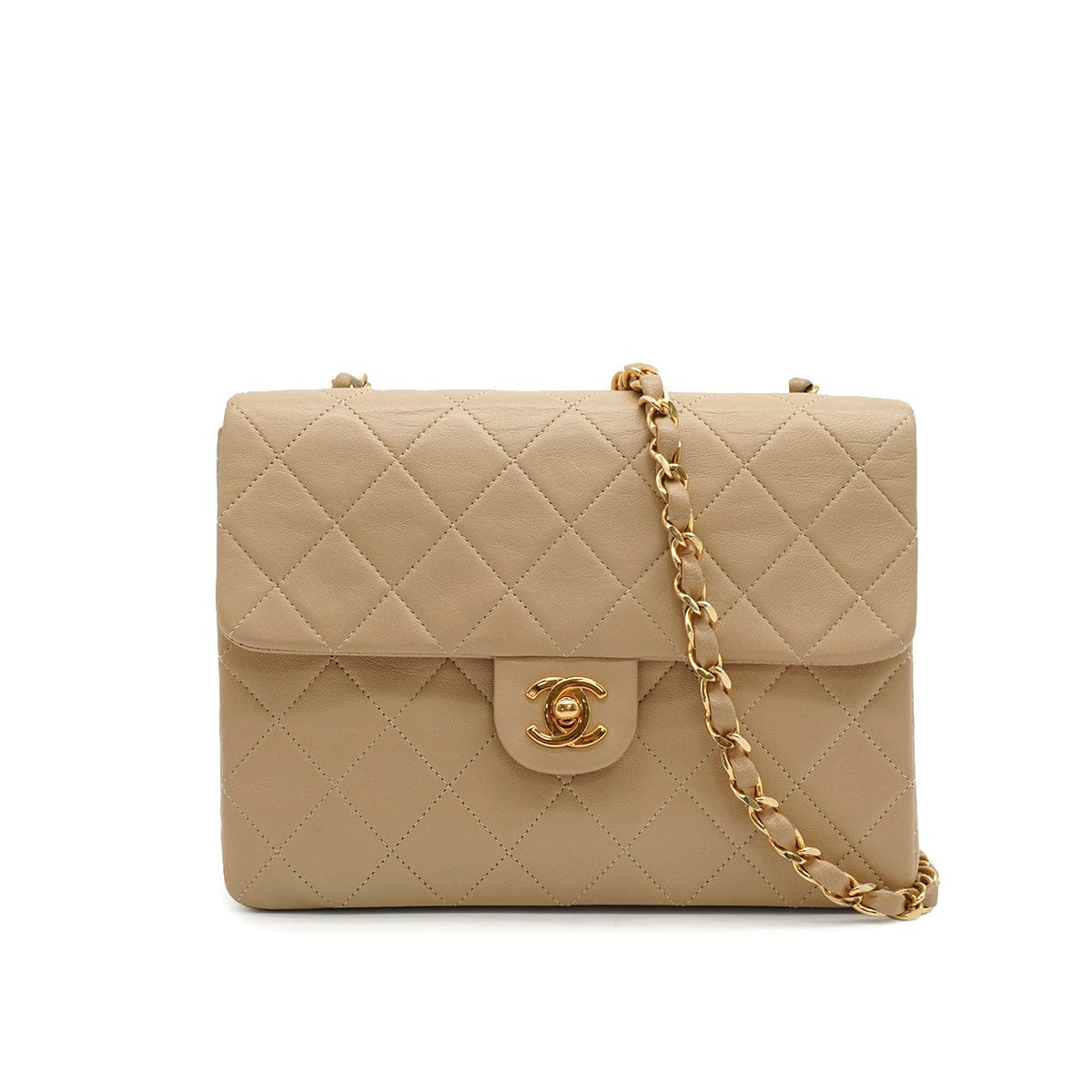 Luxury Promise Japan VINTAGE CHANEL MINI MATELLASSE CHAIN SHOULDER BAG BEIGE LAMB SKIN GOLD HARDWARE 90346677
