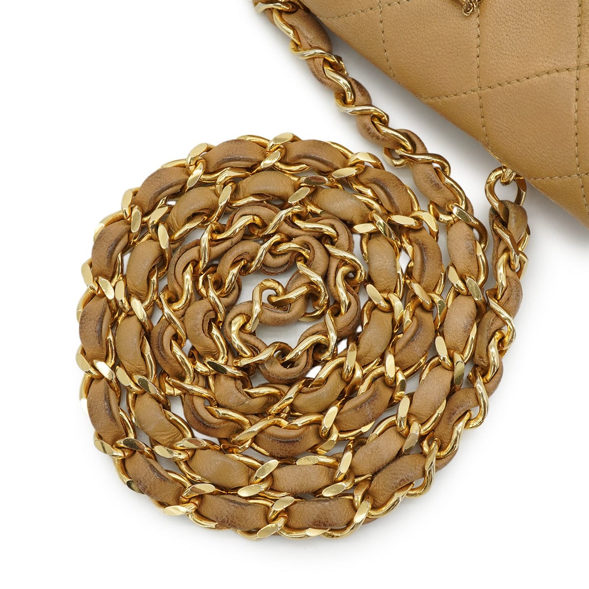 Luxury Promise Japan VINTAGE CHANEL MINI MATELLASSE MOTIF CHAIN SHOULDER BAG BEIGE LAMB SKIN GOLD HARDWARE 90345509