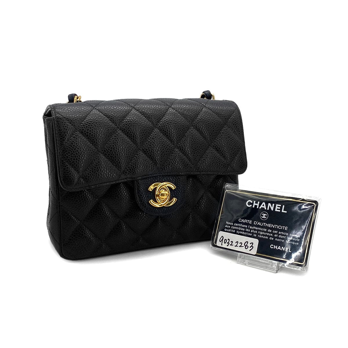 Luxury Promise Japan VINTAGE CHANEL MINI SQUARE 17 CHAIN SHOULDER BAG BLACK CAVIAR SKIN GOLD HARDWARE 90322283