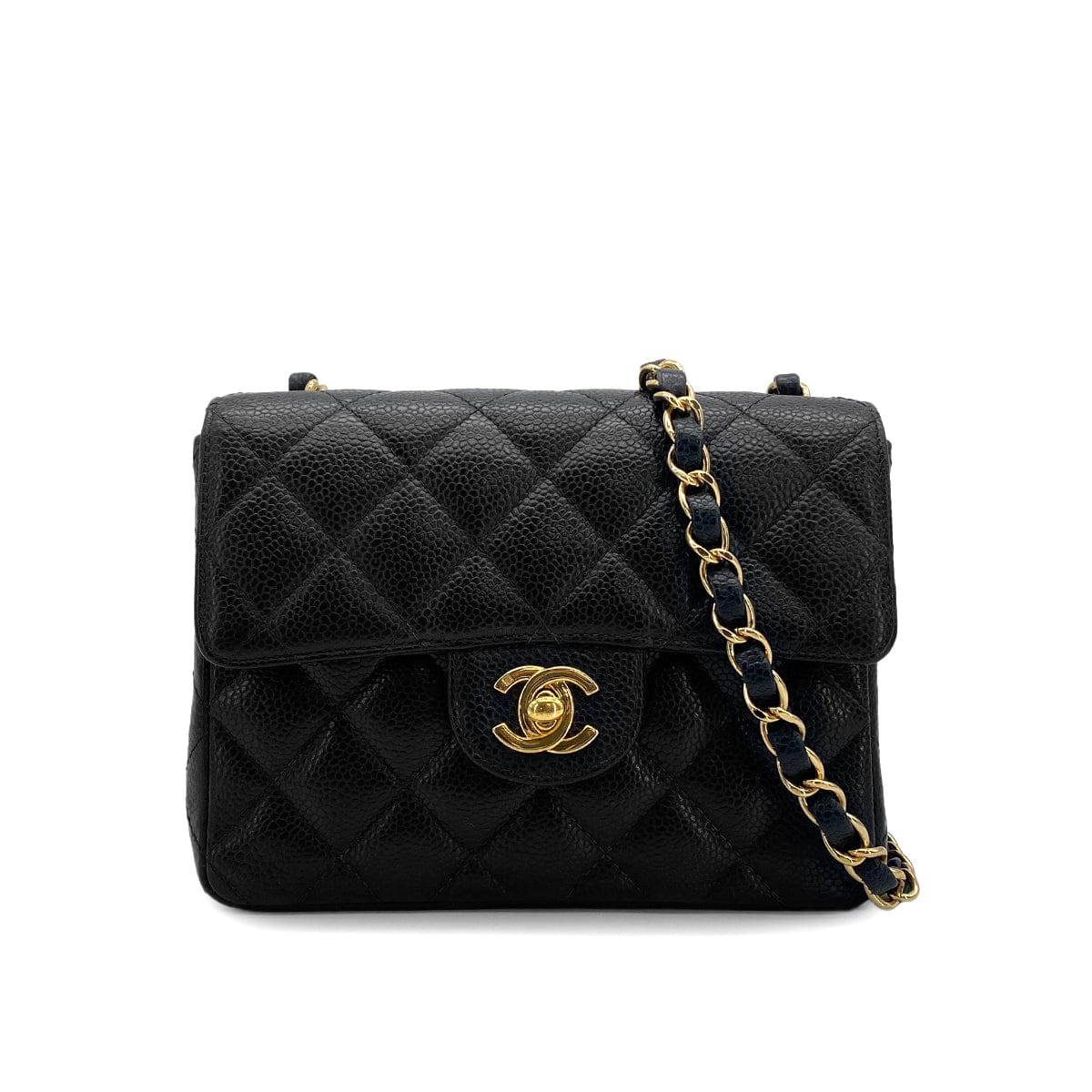 Luxury Promise Japan VINTAGE CHANEL MINI SQUARE 17 CHAIN SHOULDER BAG BLACK CAVIAR SKIN GOLD HARDWARE 90322283