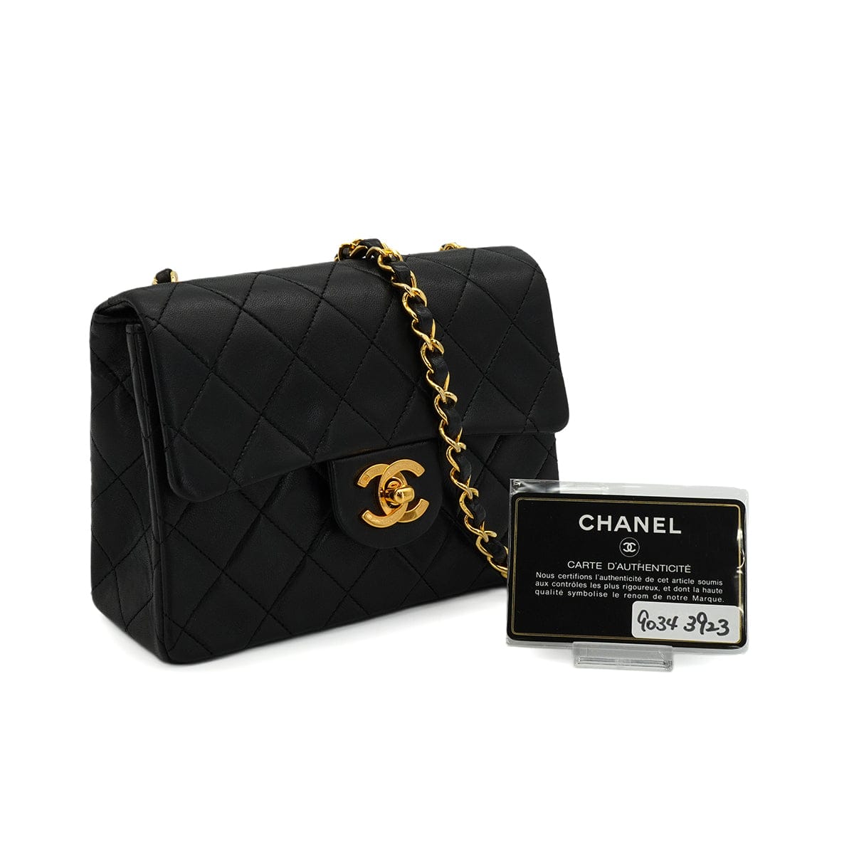 Luxury Promise Japan VINTAGE CHANEL MINI SQUARE 17 CHAIN SHOULDER BAG BLACK LAMB SKIN GOLD HARDWARE 90343923