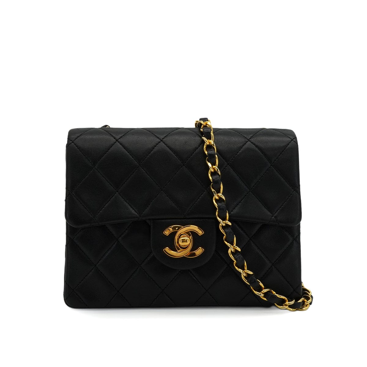 Luxury Promise Japan VINTAGE CHANEL MINI SQUARE 17 CHAIN SHOULDER BAG BLACK LAMB SKIN GOLD HARDWARE 90343923