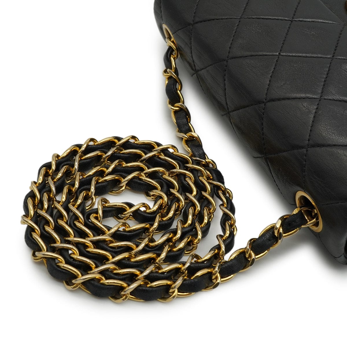 Luxury Promise Japan VINTAGE CHANEL MINI SQUARE 17 CHAIN SHOULDER BAG BLACK LAMB SKIN GOLD HARDWARE 90346134