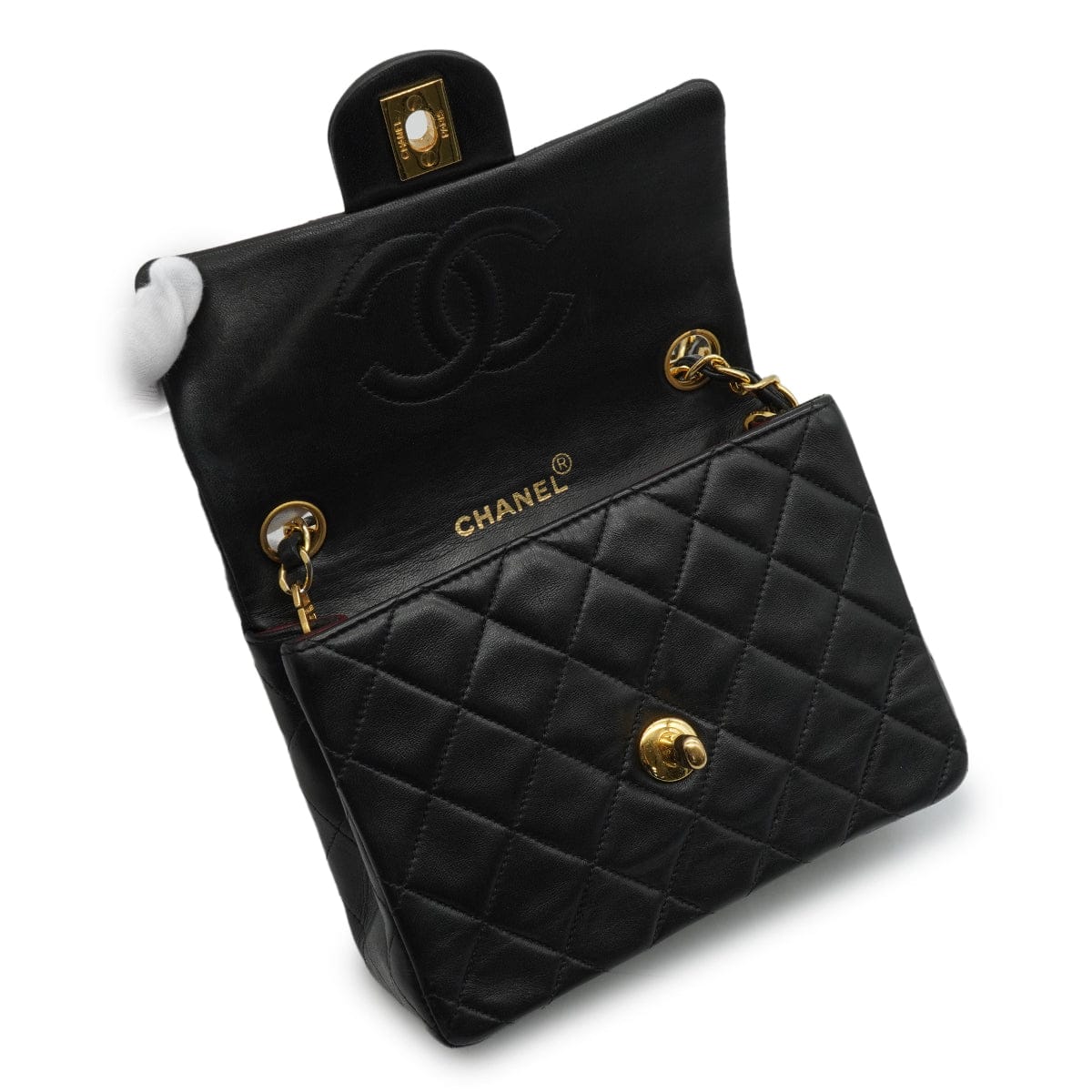 Luxury Promise Japan VINTAGE CHANEL MINI SQUARE 17 CHAIN SHOULDER BAG BLACK LAMB SKIN GOLD HARDWARE 90346134
