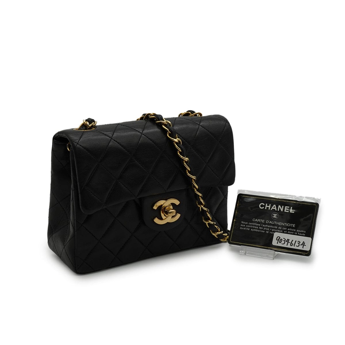 Luxury Promise Japan VINTAGE CHANEL MINI SQUARE 17 CHAIN SHOULDER BAG BLACK LAMB SKIN GOLD HARDWARE 90346134