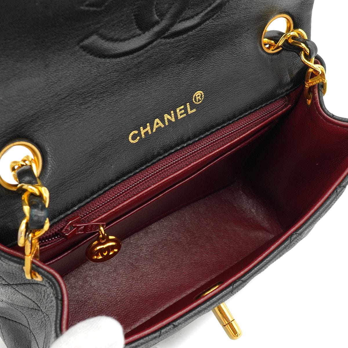 Luxury Promise Japan VINTAGE CHANEL MINI SQUARE 17 CHAIN SHOULDER BAG BLACK LAMB SKIN GOLD HARDWARE 90346681
