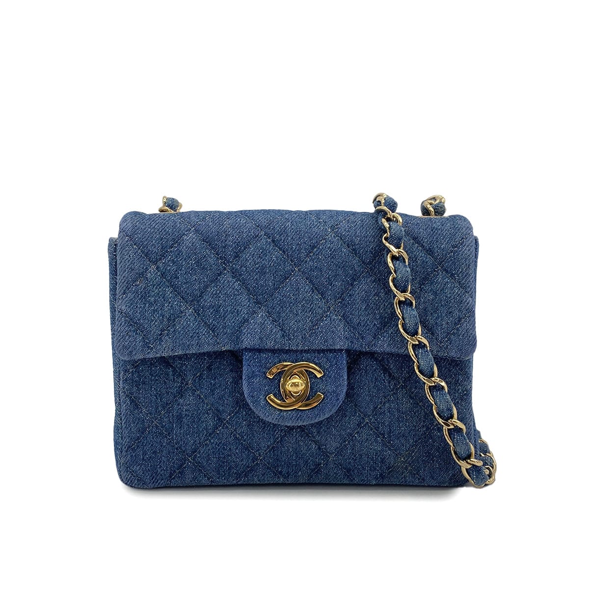 Luxury Promise Japan VINTAGE CHANEL MINI SQUARE 17 CHAIN SHOULDER BAG BLUE DENIM GOLD HARDWAR 90234630