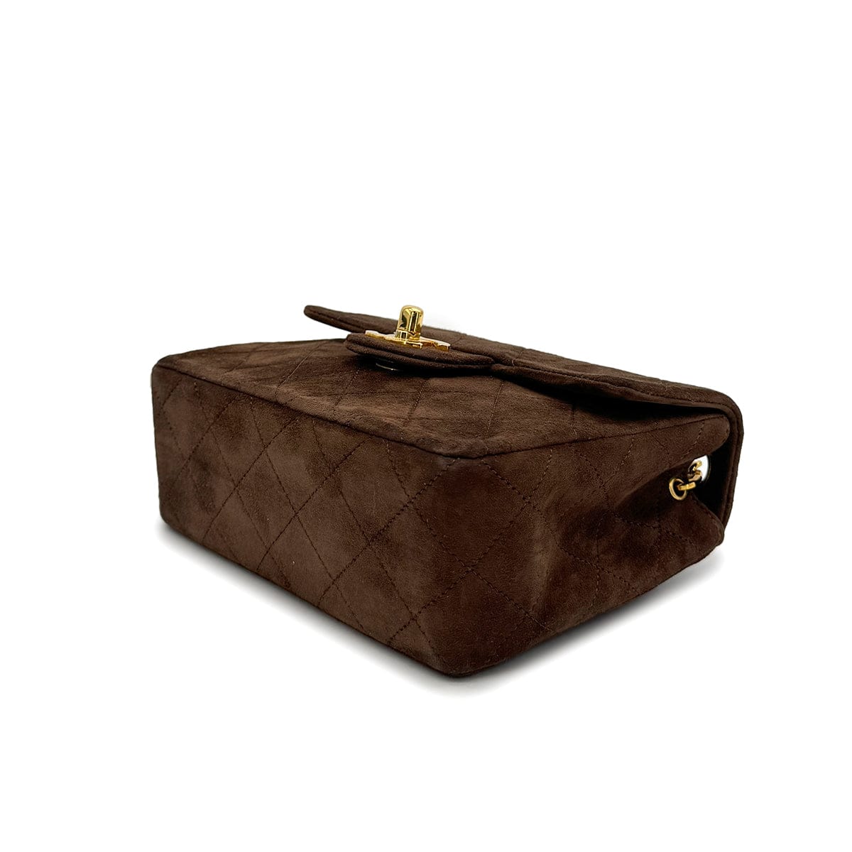 Luxury Promise Japan VINTAGE CHANEL MINI SQUARE 17 CHAIN SHOULDER BAG BROWN SUEDE GOLD HARDWARE 90317920