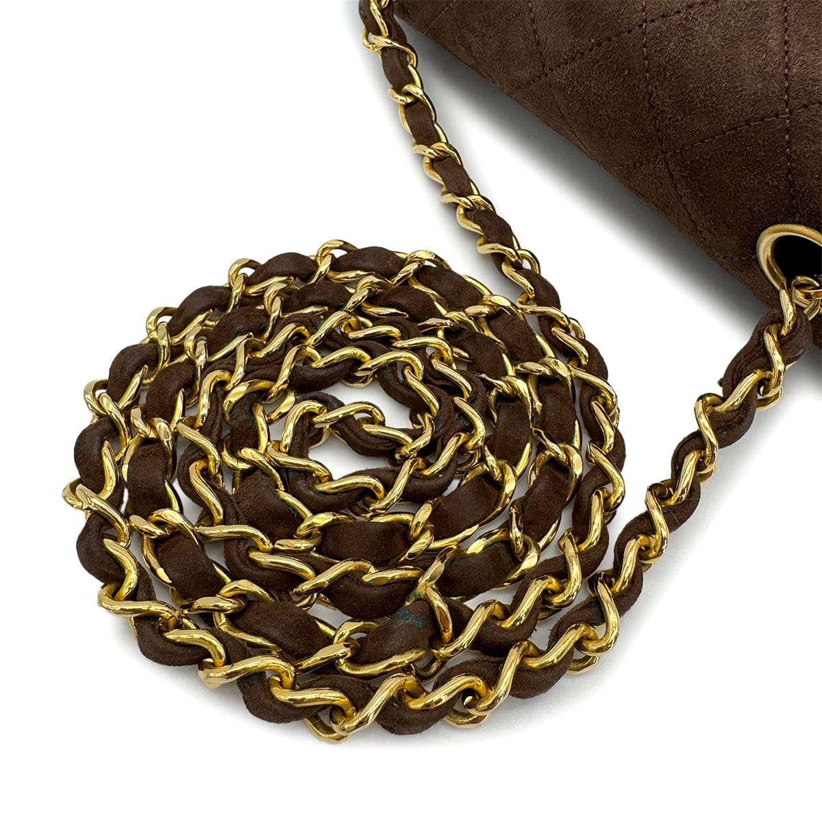 Luxury Promise Japan VINTAGE CHANEL MINI SQUARE 17 CHAIN SHOULDER BAG BROWN SUEDE GOLD HARDWARE 90317920