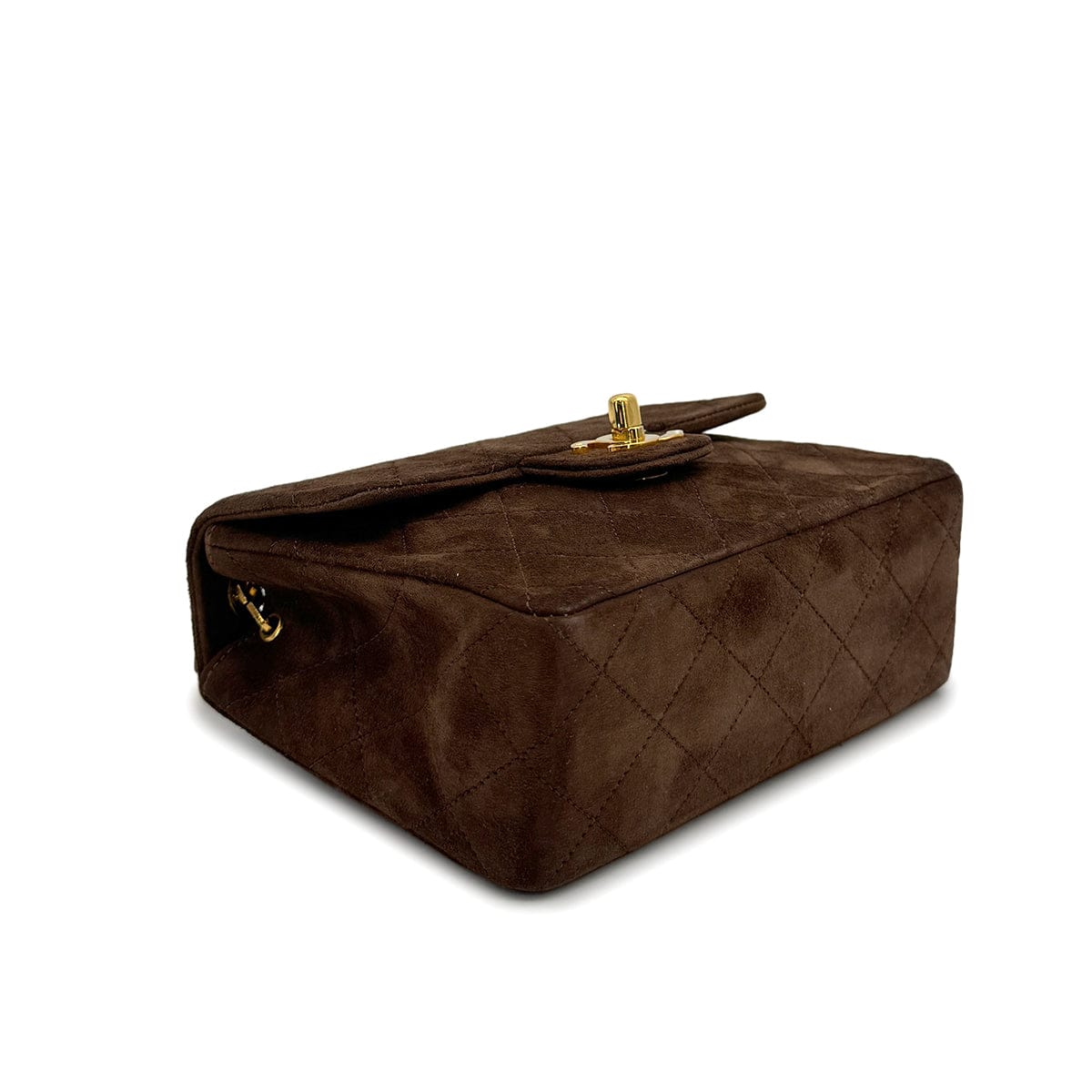 Luxury Promise Japan VINTAGE CHANEL MINI SQUARE 17 CHAIN SHOULDER BAG BROWN SUEDE GOLD HARDWARE 90317920